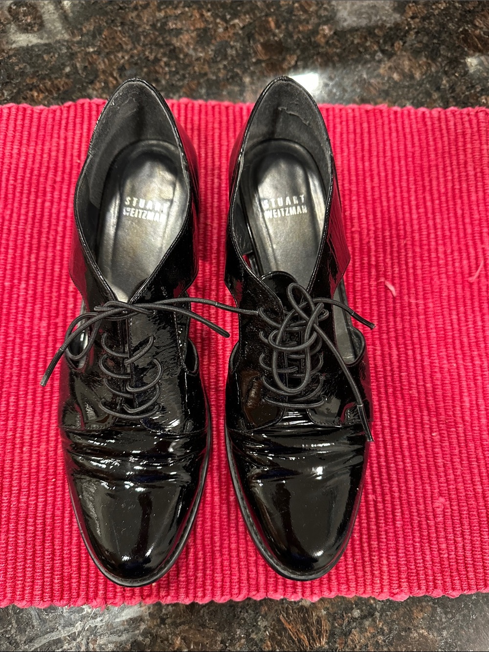 Stuart Weitzman Black Patent Leather cut out Lace-Up flats